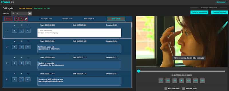 Digital Nirvana, Trance: miglioramento metadati, didascalie e sottotitoli in cloud 