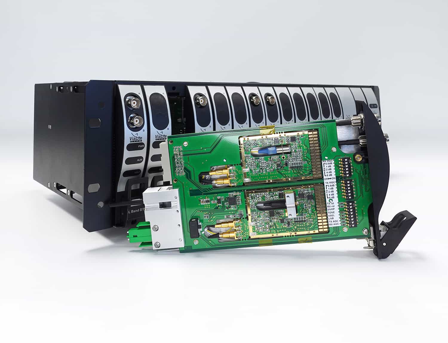 ViaLites 3U rack chassis with RF over fiber link rack chassis card